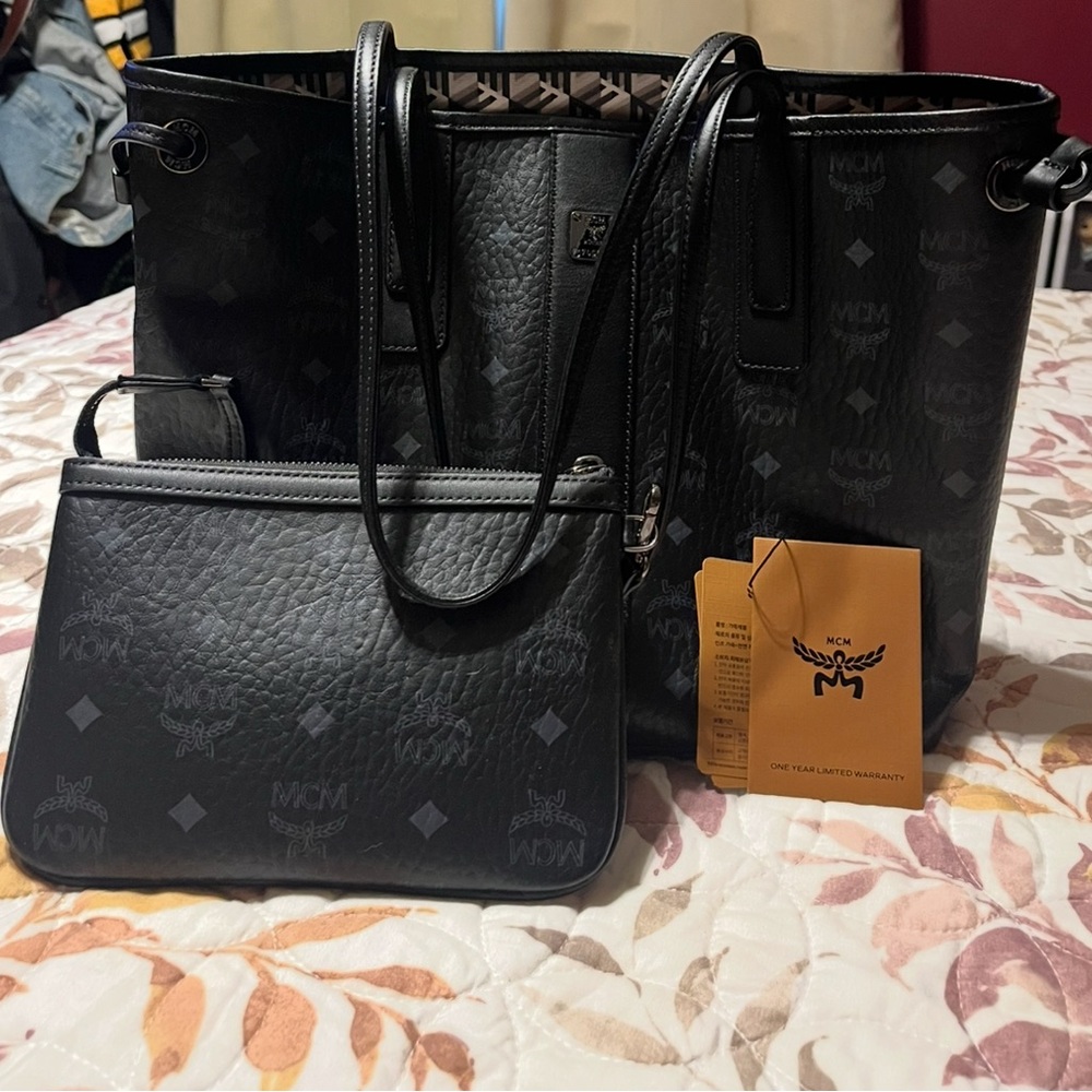 MCM Black Monogram Tote and Pouch